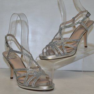 New I Miller JC Penny Silver Crystal Strappy Platform Heels Pumps